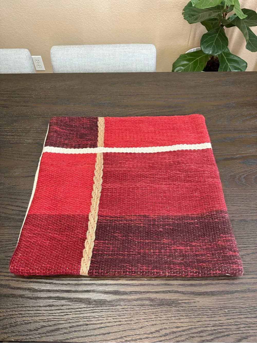 Crate & Barrel Plaid Kilim 20x20 Red Woven Throw Pillow Cover EUC Holiday NWOT